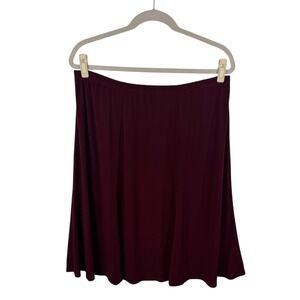 Susan Graver Midi Skirt 2X Burgundy Liquid‎ Knit Stretch Pull On Elastic Waist